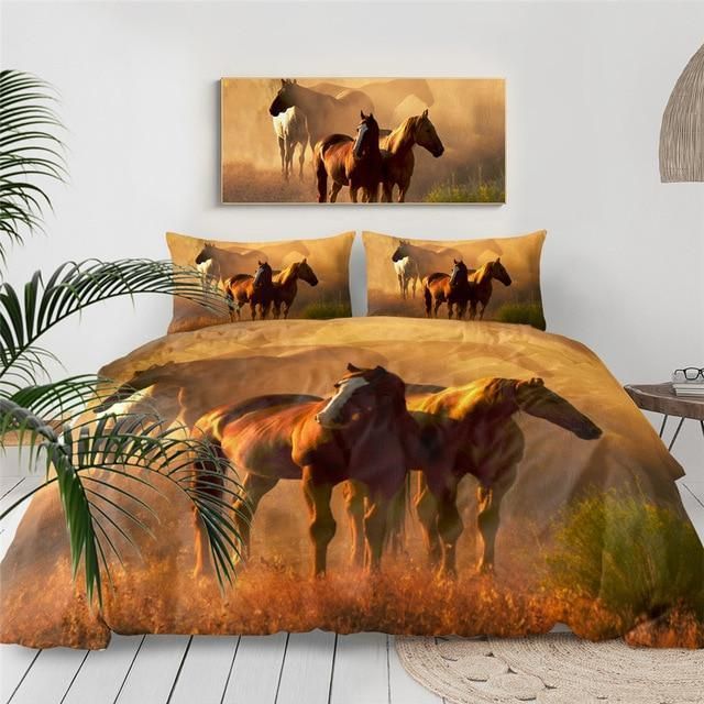 brown horse on meadow with sunshine 3d printed bedding set bedroom decor 5249