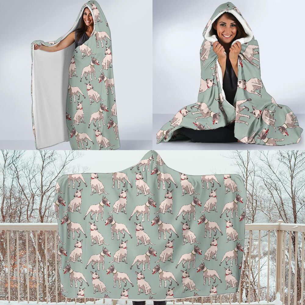 Bull Terrier Pattern Print Hooded Blanket Cloak Blanket bull terrier pattern print hooded blanket cloak blanket 4314
