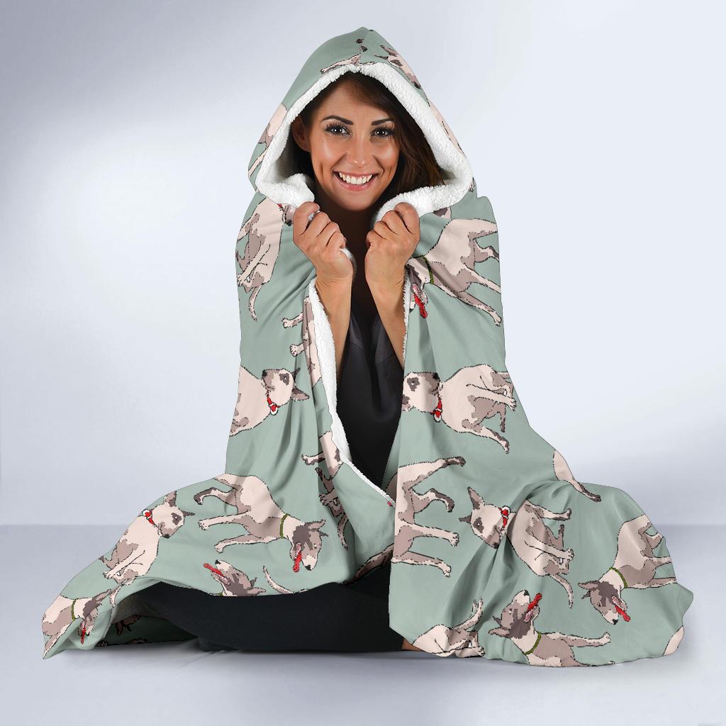 Bull Terrier Pattern Print Hooded Blanket Cloak Blanket bull terrier pattern print hooded blanket cloak blanket 7090
