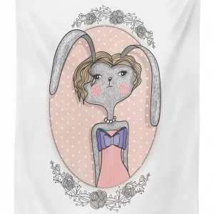 bunny portrait 3d printed tablecloth table decor 7678