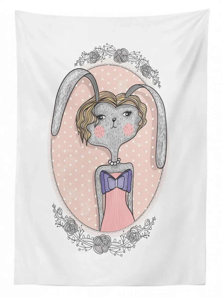 bunny portrait 3d printed tablecloth table decor 7678