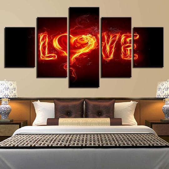 burning love flames on fire abstract 5 panel canvas art wall decor 5843