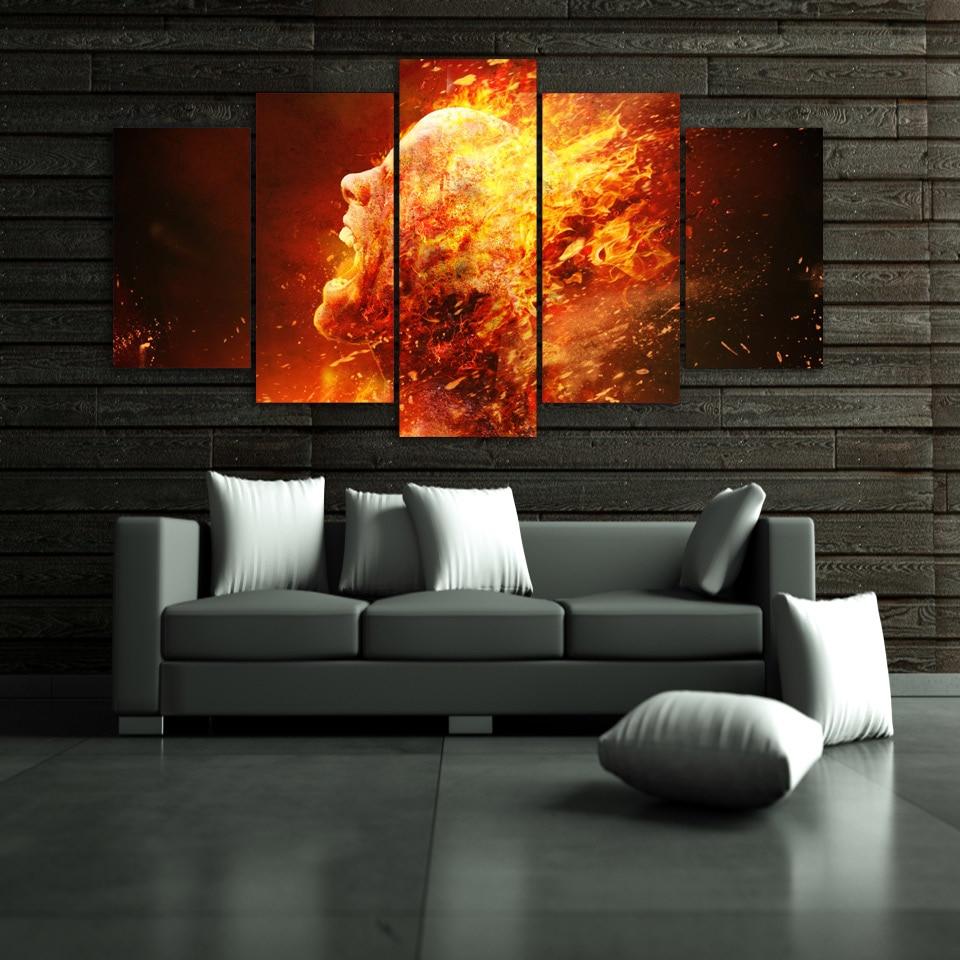 burning man abstract 5 panel canvas art wall decor 2119
