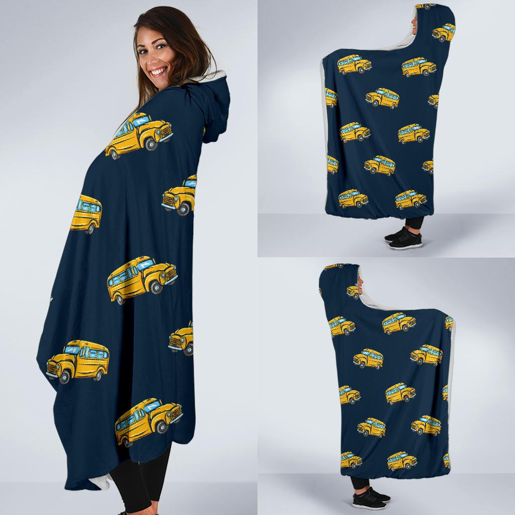 Bus School Pattern Print Hooded Blanket Cloak Blanket bus school pattern print hooded blanket cloak blanket 5655