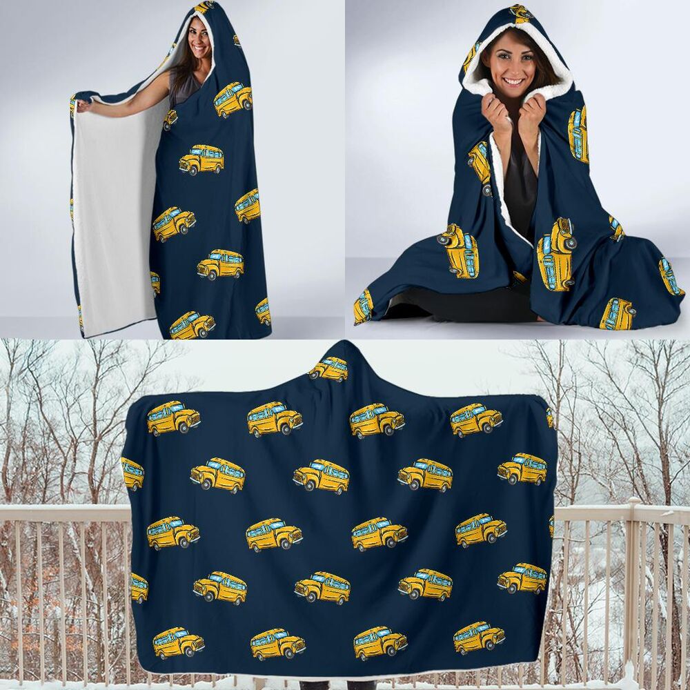 Bus School Pattern Print Hooded Blanket Cloak Blanket bus school pattern print hooded blanket cloak blanket 7346