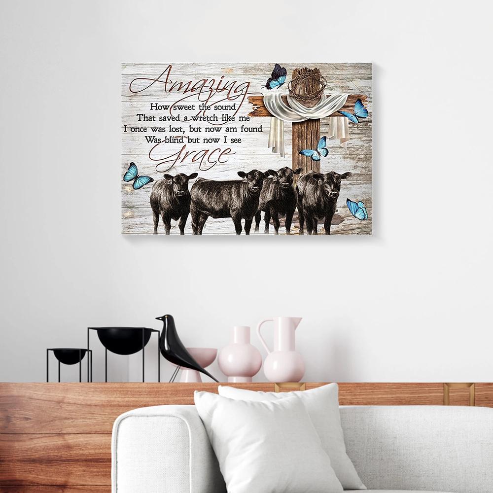 butterfly and angus cow canvas prints wall art decor 7522