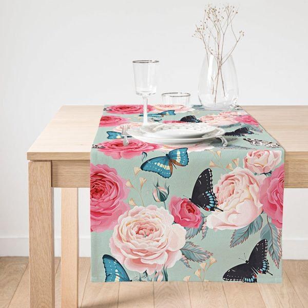 butterfly and floral nice ornamental printed table runner 4308