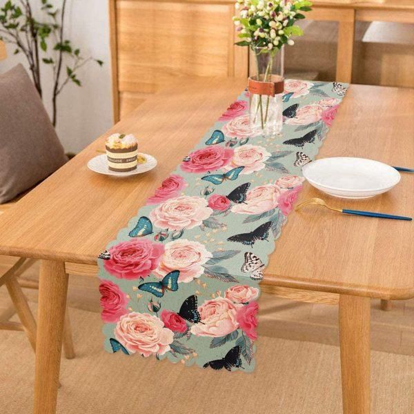 butterfly and floral nice ornamental printed table runner 6096