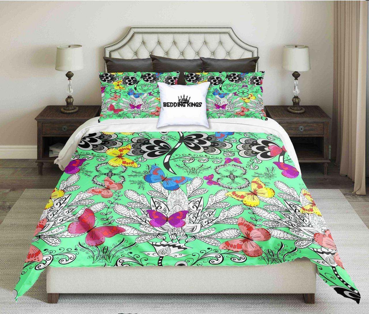 butterfly green kings printed bedding set bedroom decor 2862