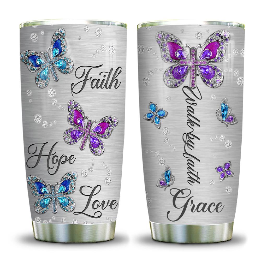 butterfly wake by faith jewelry style personalized stainless steel tumbler 1213