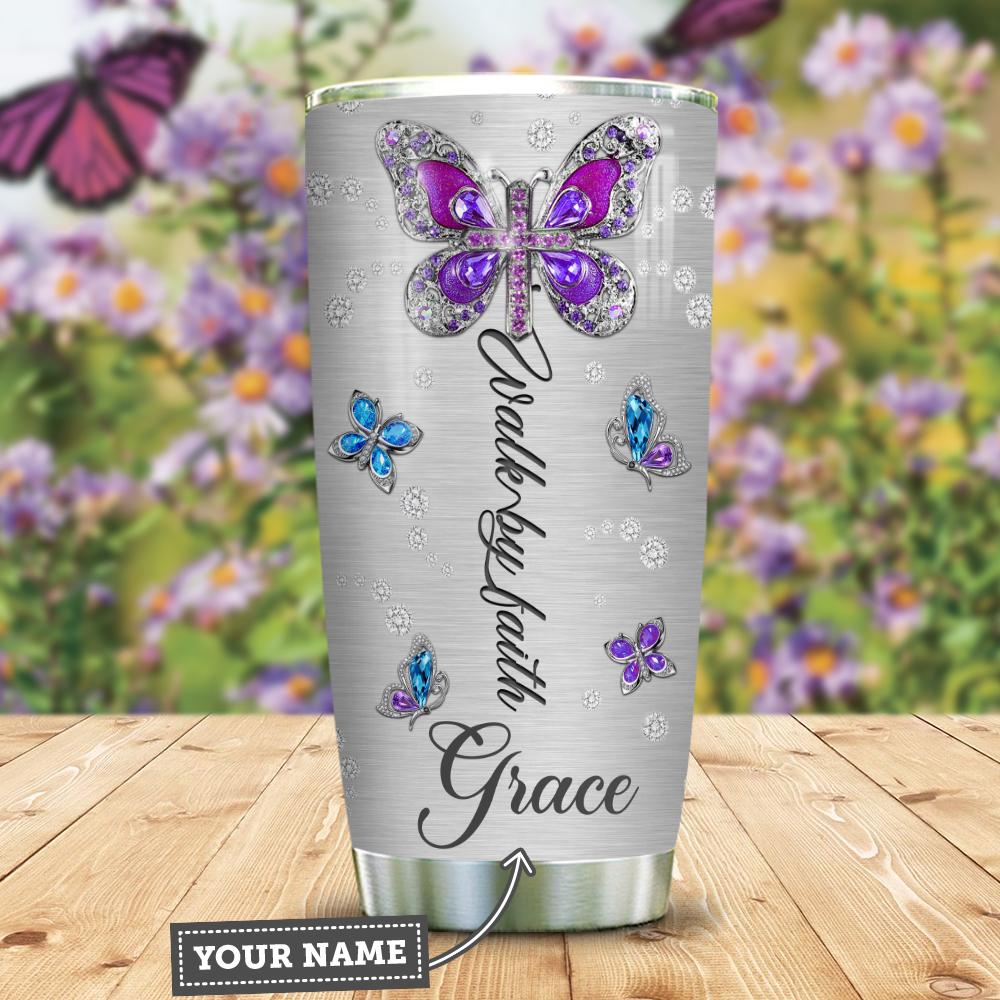 butterfly wake by faith jewelry style personalized stainless steel tumbler 4552