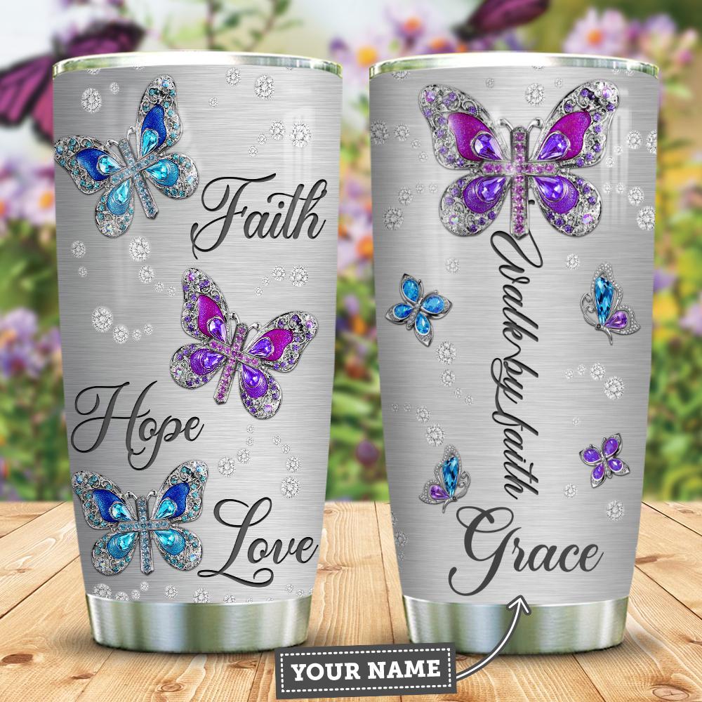 butterfly wake by faith jewelry style personalized stainless steel tumbler 7119
