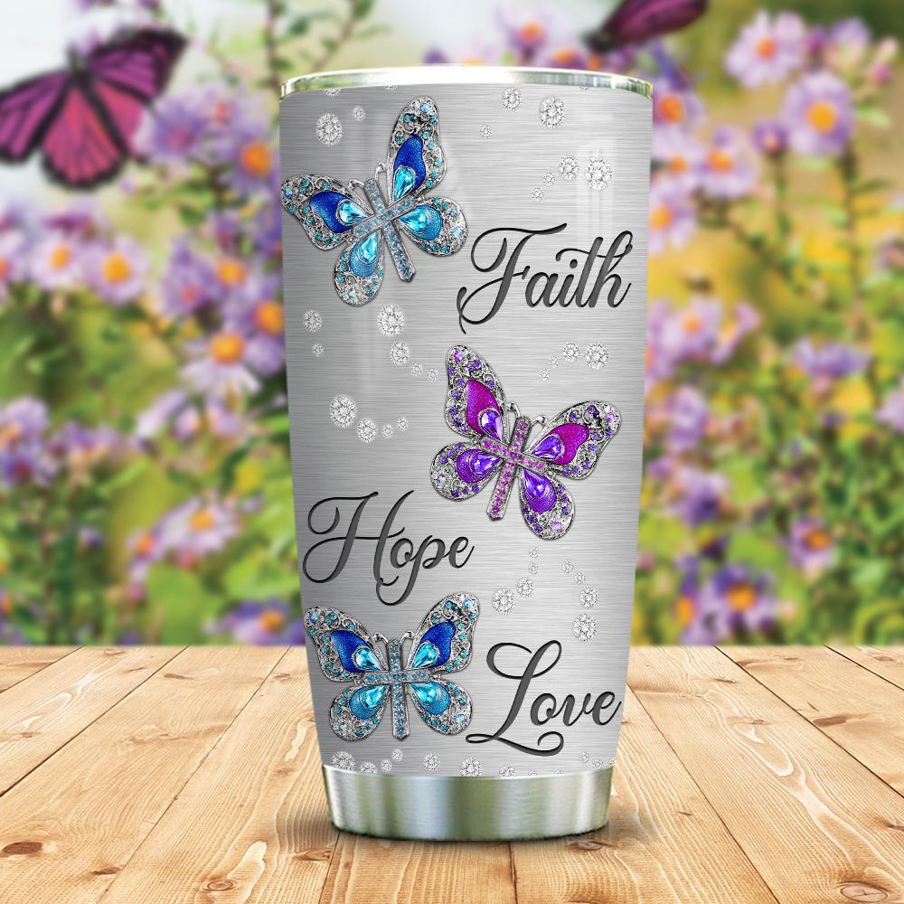 butterfly wake by faith jewelry style personalized stainless steel tumbler 7340