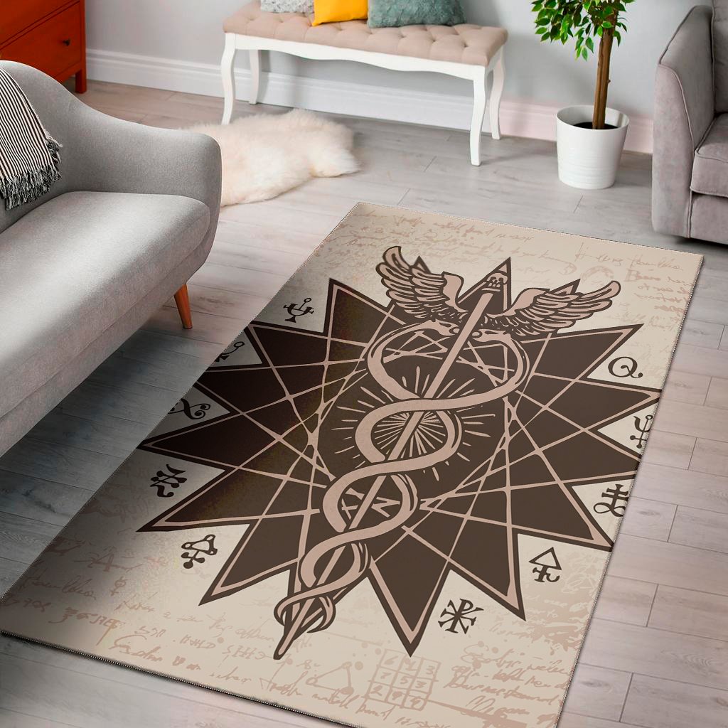 caduceus symbol print area rug floor decor 6646