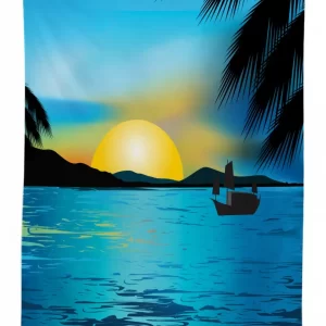 calm sunrise fishing boat 3d printed tablecloth table decor 2290