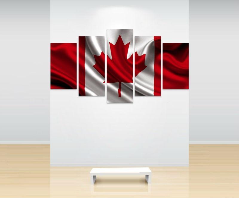 canada flag with cloth texture abstract 5 panel canvas art wall decor 5115