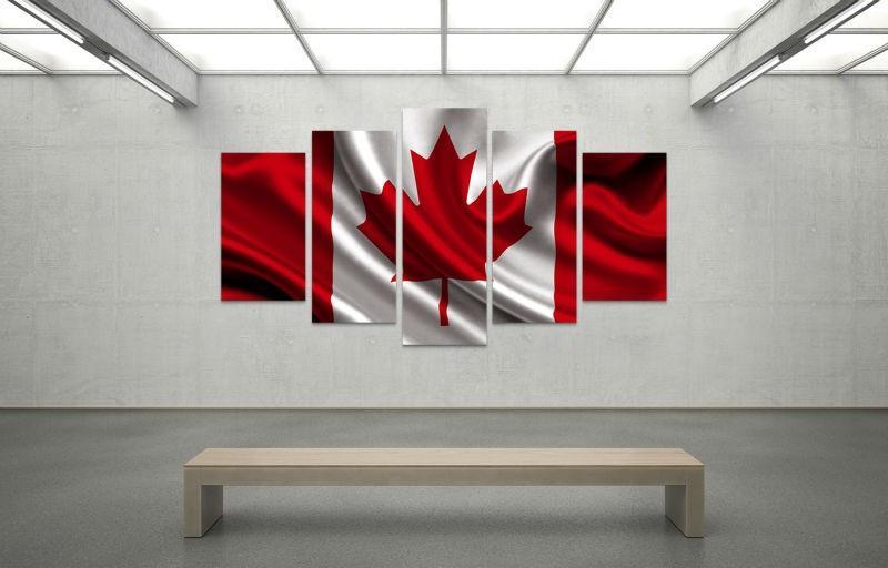 canada flag with cloth texture abstract 5 panel canvas art wall decor 6669