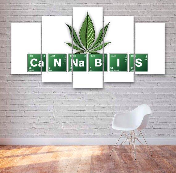 cannabis leaf periodic table abstract 5 panel canvas art wall decor 3389