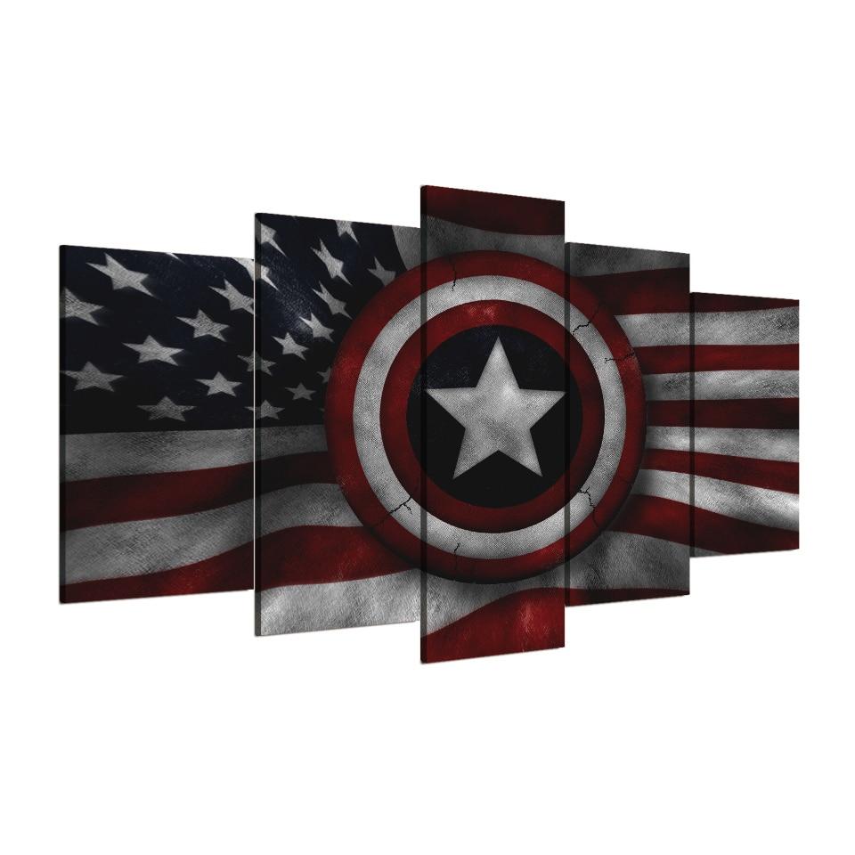 captain shield 02 abstract 5 panel canvas art wall decor 5244