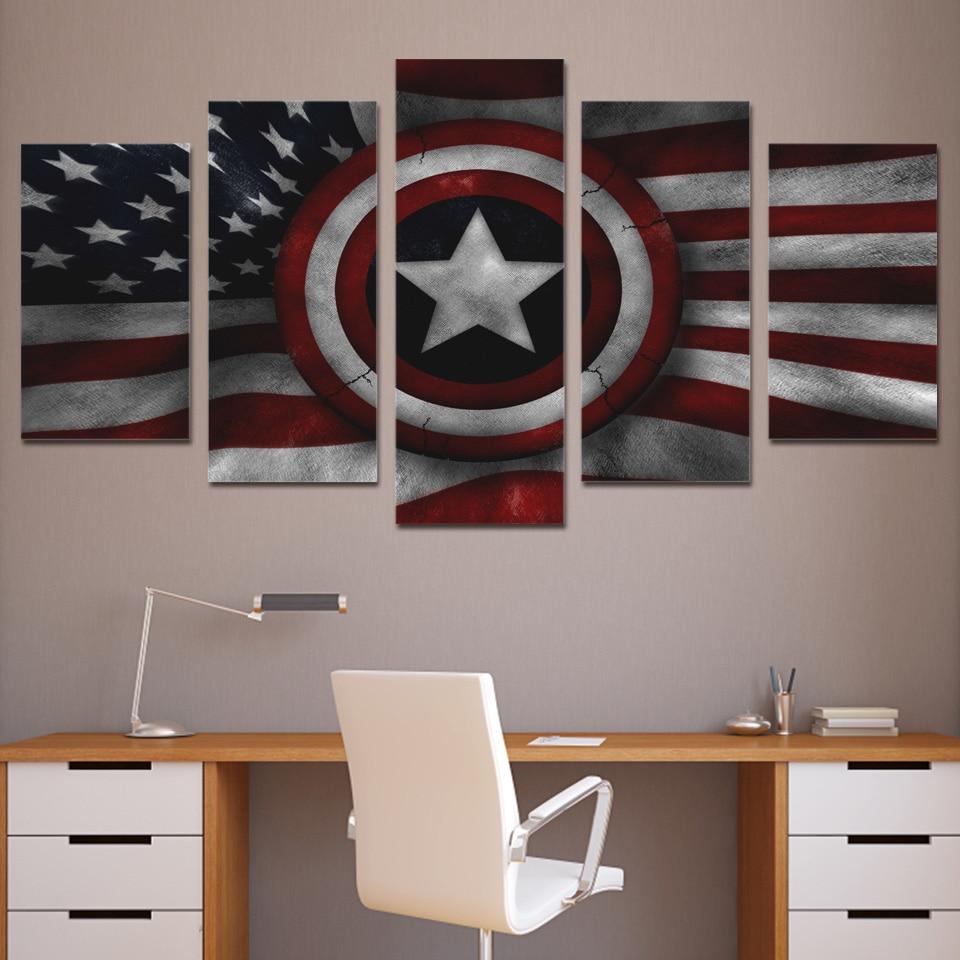 captain shield 02 abstract 5 panel canvas art wall decor 7421