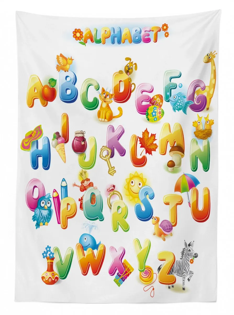 Cartoon Alphabet 3D Printed Tablecloth Table Decor cartoon alphabet 3d printed tablecloth table decor 7176
