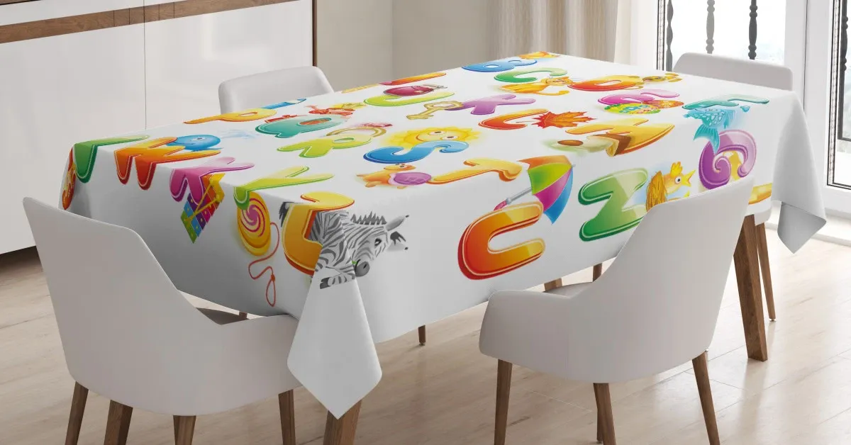 Cartoon Alphabet 3D Printed Tablecloth Table Decor cartoon alphabet 3d printed tablecloth table decor 7958