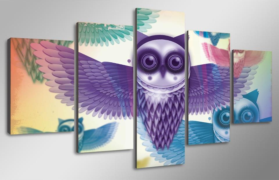 cartoon animal owl abstract 5 panel canvas art wall decor 1318