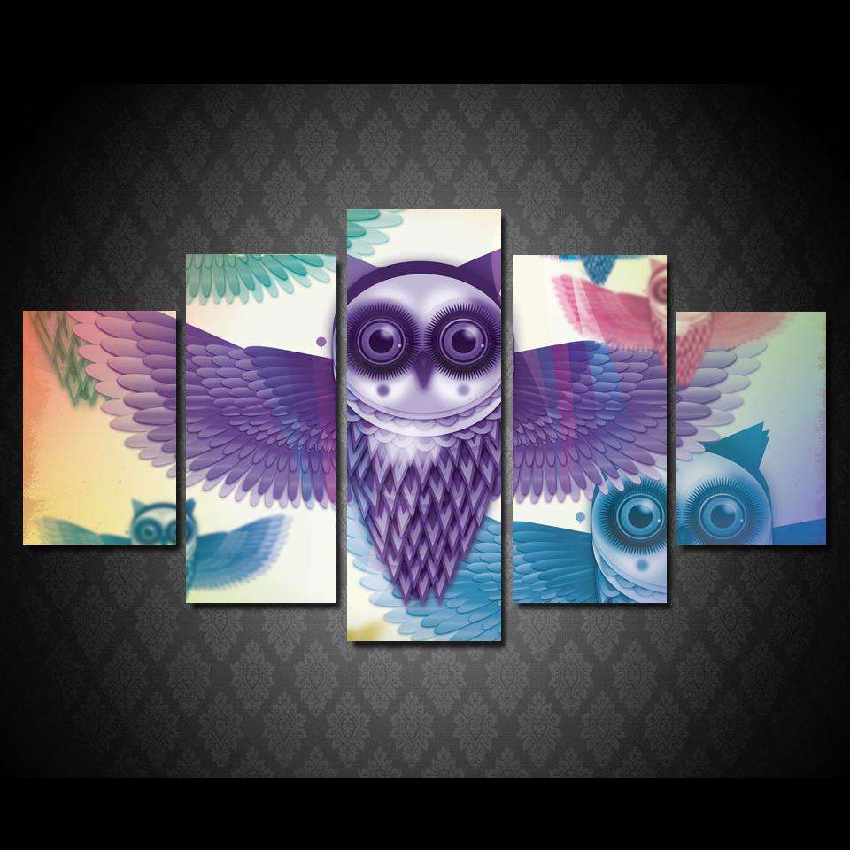 cartoon animal owl abstract 5 panel canvas art wall decor 1924