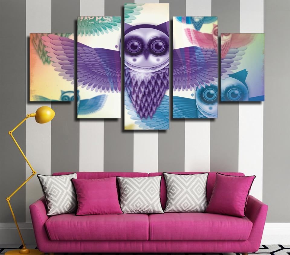 cartoon animal owl abstract 5 panel canvas art wall decor 7436