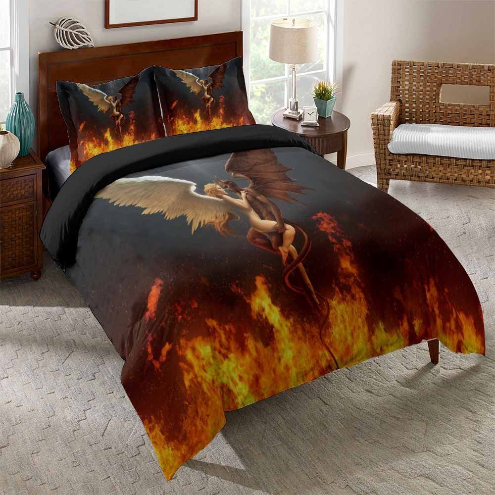 Cartoon Black Angel Devil Printed Bedding Set Bedroom Decor cartoon black angel devil printed bedding set bedroom decor 5788