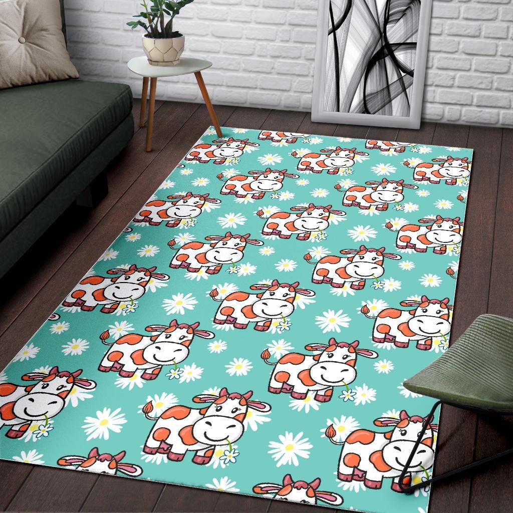 Cartoon Cow And Daisy Flower Print Area Rug Floor Decor cartoon cow and daisy flower print area rug floor decor 2520