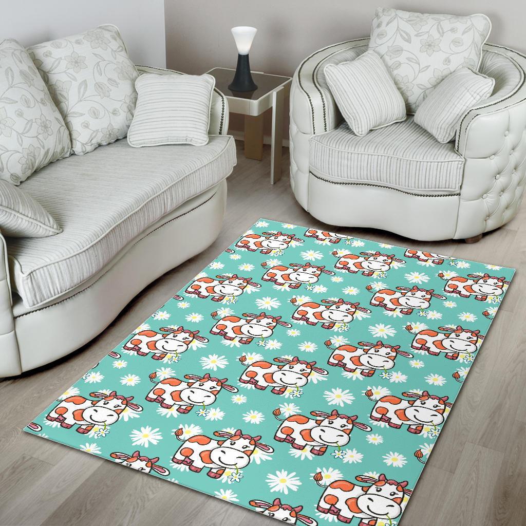 Cartoon Cow And Daisy Flower Print Area Rug Floor Decor cartoon cow and daisy flower print area rug floor decor 8002