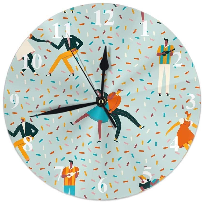 cartoon dancing couples in 50s retro style pattern decorative wall clock 1496
