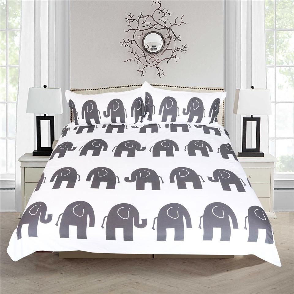 cartoon elephant gray and blue bedding set bedroom decor 6464