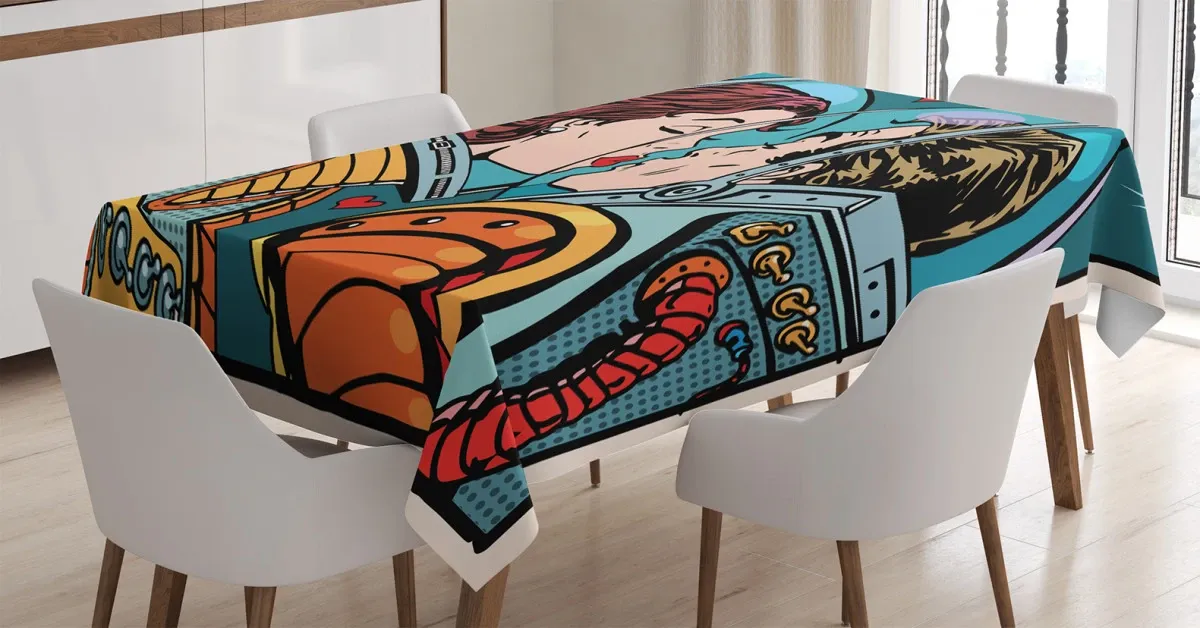 cartoon kiss in space 3d printed tablecloth table decor 3672