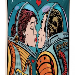 cartoon kiss in space 3d printed tablecloth table decor 8673