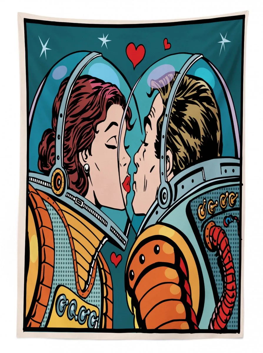 cartoon kiss in space 3d printed tablecloth table decor 8673