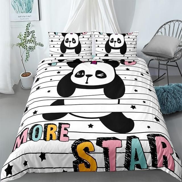 Cartoon Panda More Star Duvet Cover Bedding Set cartoon panda more star duvet cover bedding set 6314