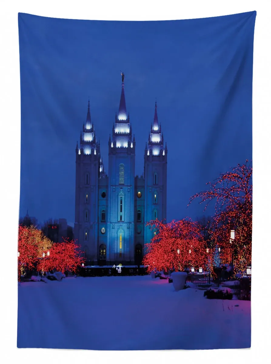 castle in winter road 3d printed tablecloth table decor 1087