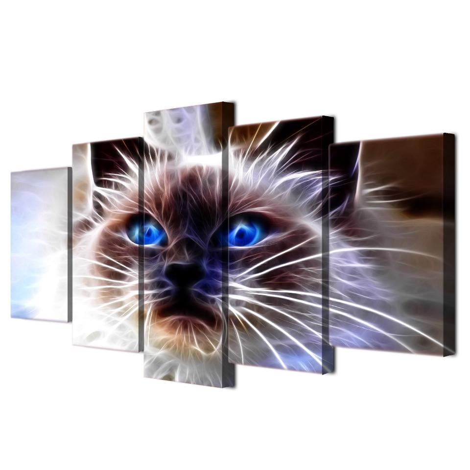 cat abstract 5 panel canvas art wall decor 2216