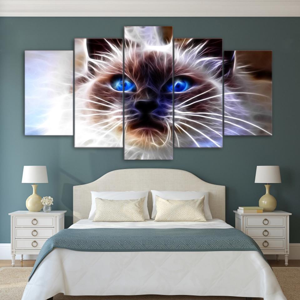 cat abstract 5 panel canvas art wall decor 2387