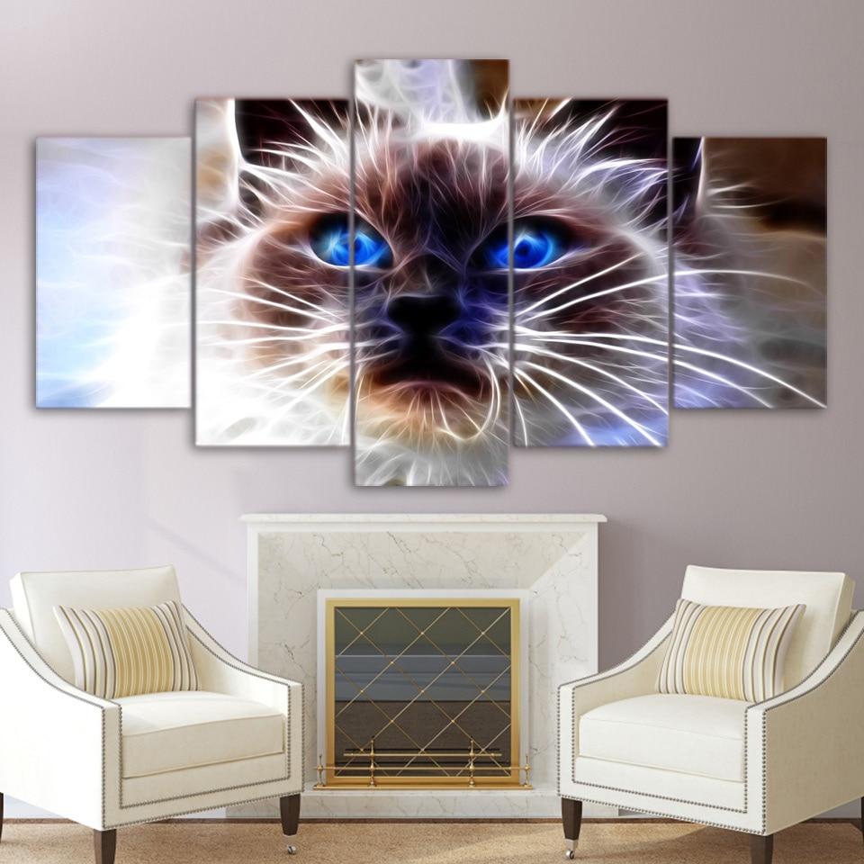 cat abstract 5 panel canvas art wall decor 8829