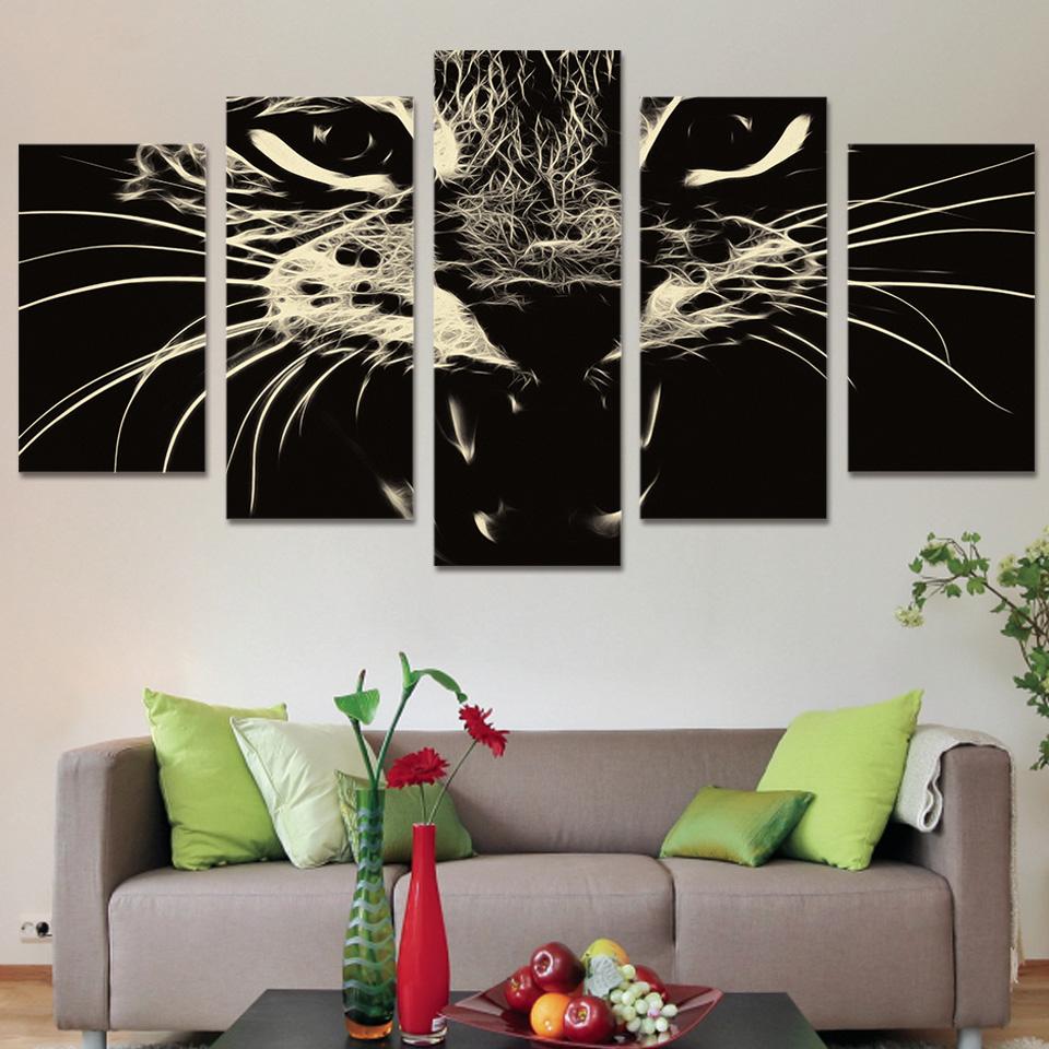 cat abstract animal 5 panel canvas art wall decor 4391