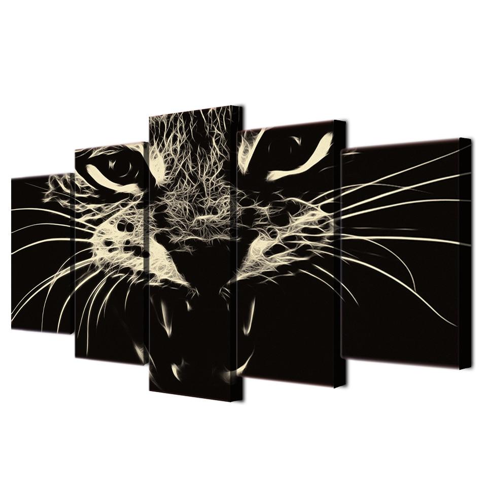 cat abstract animal 5 panel canvas art wall decor 6411