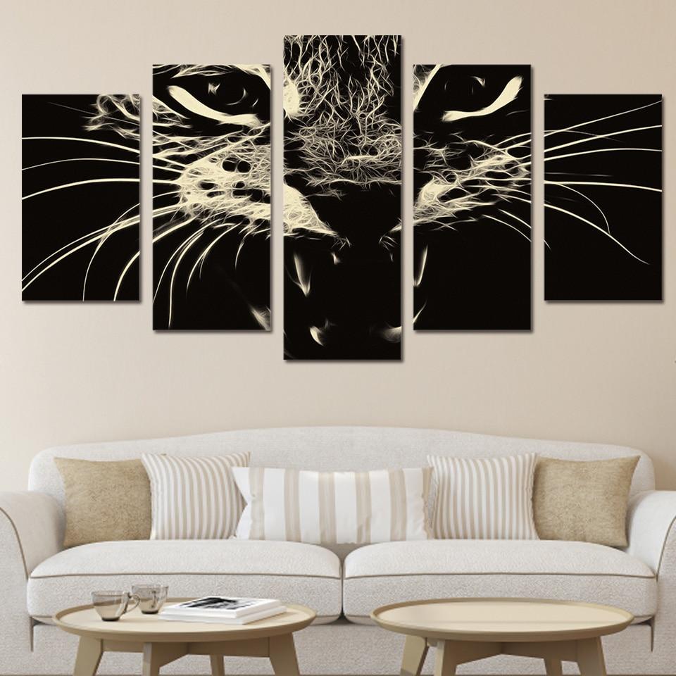 cat abstract animal 5 panel canvas art wall decor 6871