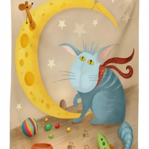 cat mouse crescent moon 3d printed tablecloth table decor 5737