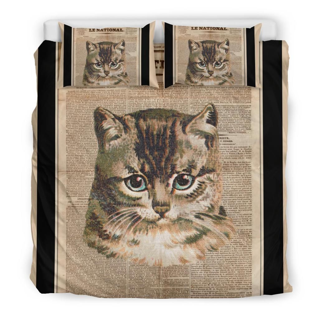 cat newspaper vintage bedding set bedroom decor 5943
