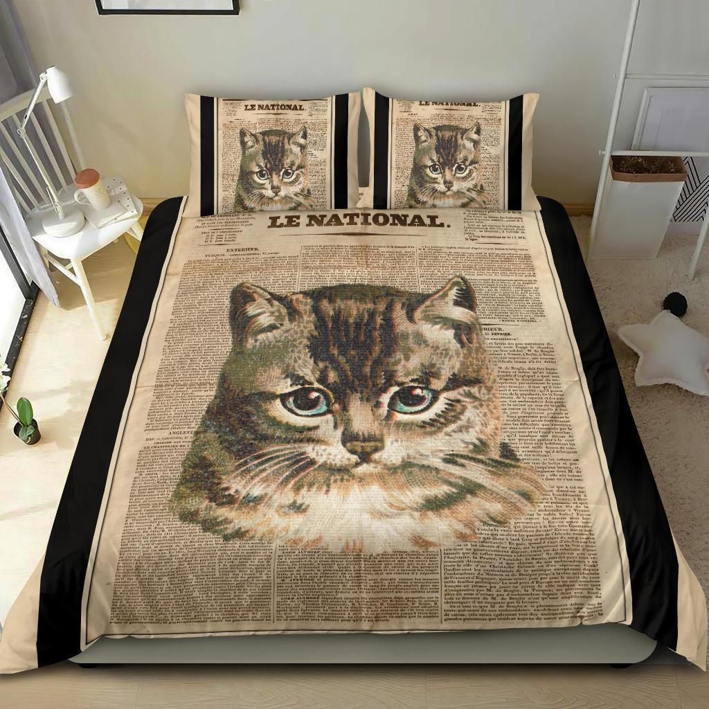 cat newspaper vintage bedding set bedroom decor 6110
