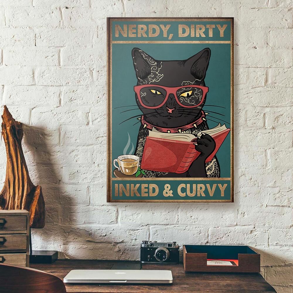 Cat Reading Book And Coffee Canvas Prints - Wall Art Decor cat reading book and coffee canvas prints wall art decor 8754