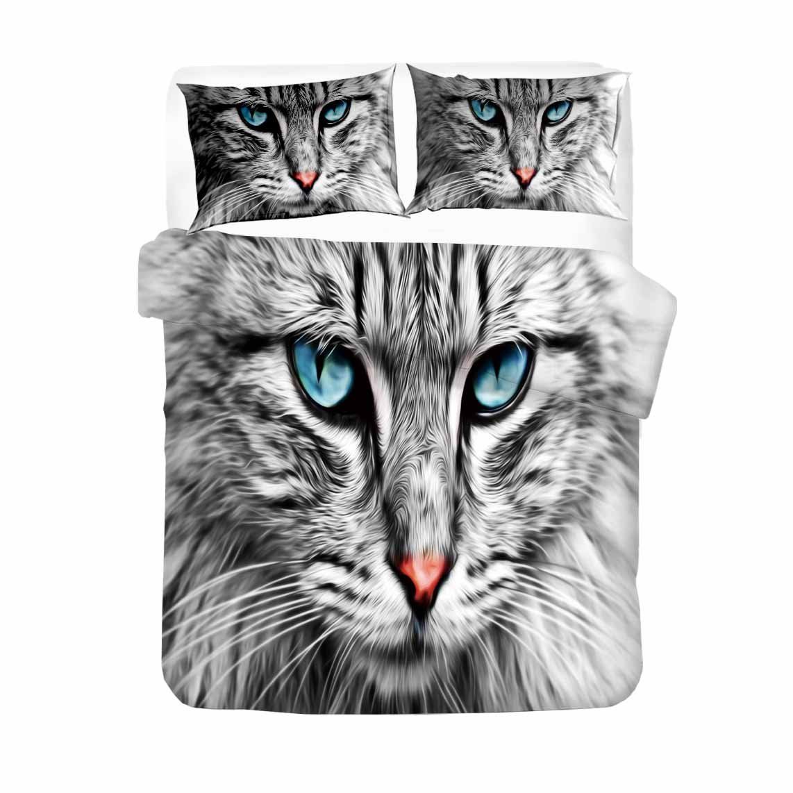 Cat With Blue Eyes Printed Bedding Set Bedroom Decor cat with blue eyes printed bedding set bedroom decor 6535